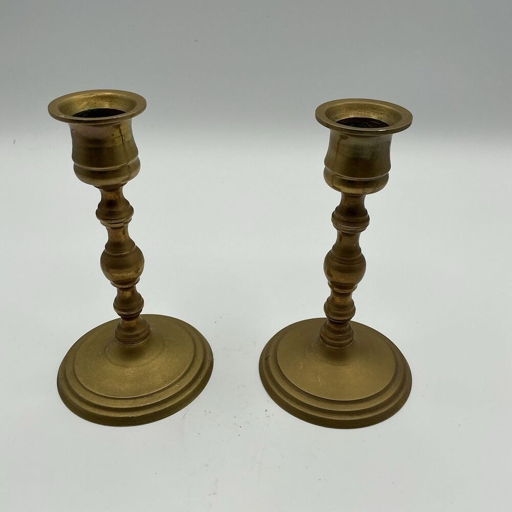 Small 6” Vintage Pair Beautiful Solid Brass Candlesticks W/ Drip Candle Holders